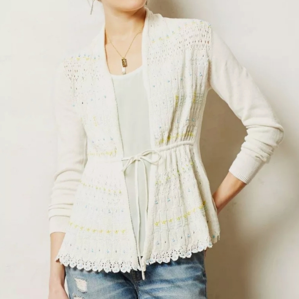 Moth Anthropologie Open Knit Embellished Beaded Cardigan - Picture 4 of 8
